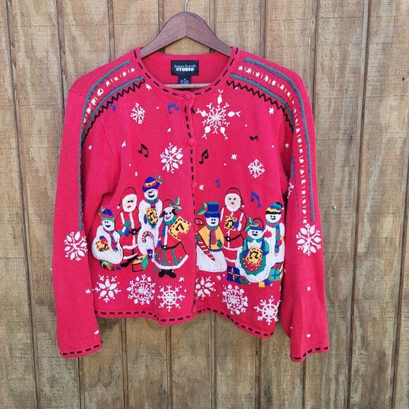 Designers Original Studios Vintage 90s Knit Christmas Red Sweater Womens Size M - Picture 1 of 13